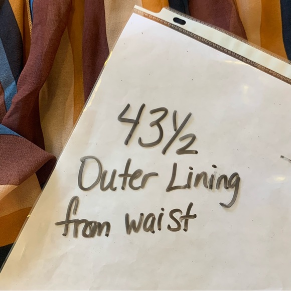 Olivaceous V-Neck Maxi Dress Large Striped Blue Brown Tie Waist Long outer Panel - Picture 9 of 13